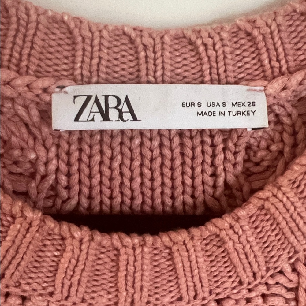 🪅Zara Pink Cable Knit Cotton Oversize Crewneck Sweater Small - Picture 6 of 9